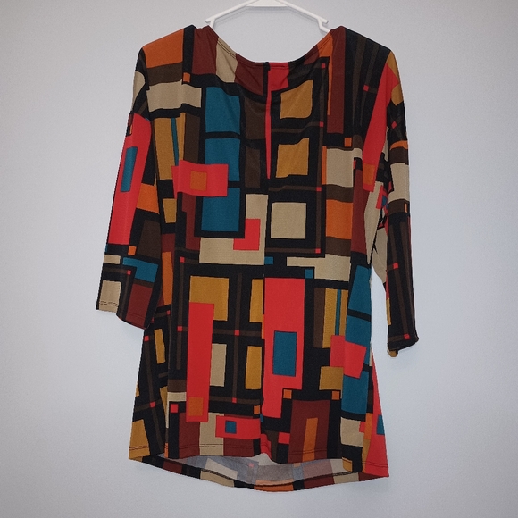 AB Studio Multicolor Geometric Cowl Neck Blouse XL - Picture 3 of 5